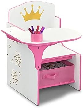 Delta Children Princess Crown Chair Desk with Storage Bin - Ideal for Arts & Crafts, Snack Time, Homeschooling, Homework & More - Greenguard Gold Certified, White/Pink