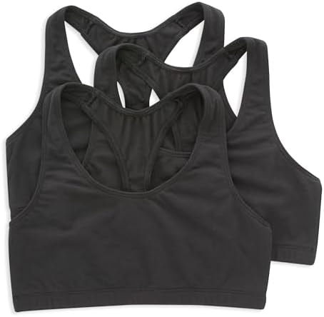 Hanes Racerback Bralette Pack, Stretch Cotton Knit Low-Impact Bra, Moisture-Wicking Cotton T-Back Bra Top, 3-Pack