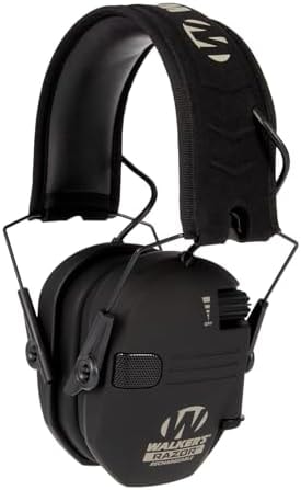 WALKER'S Razor Rechargeable Electronic Muff - HD Speakers 21dB NRR Compact Collapsible Hunting Shooting Hearing Protection Earmuffs, USB Charging Cable Included, Black