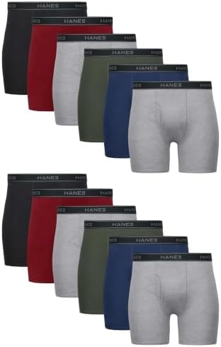 Hanes Men's Boxer Brief Underwear, Cotton Boxer Briefs, Moisture-Wicking, Assorted Solids, 12-Pack