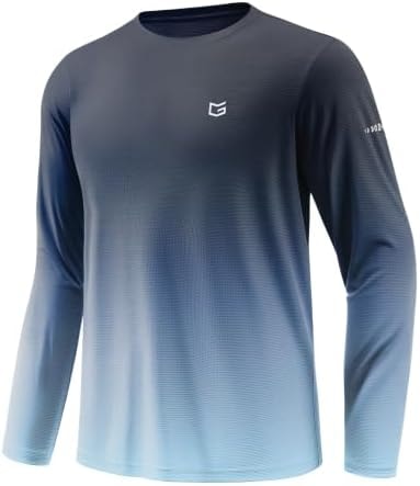 Men's Sun UPF 50+ Grid Swim Long Sleeve Shirts Gradient Navy Cyan L