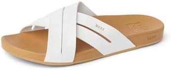 Reef Cushion Spring Bloom Womens Fashion Slide Sandal, Ultra Soft Cushion Footbed, White/Tan, 6