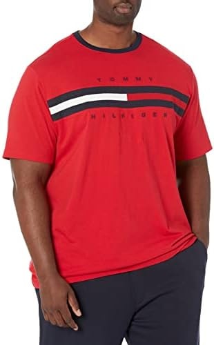 Tommy Hilfiger Mens Short Sleeve Signature Stripe T-Shirt T Shirt, Primary Red, X-Large Tall US