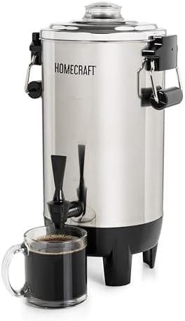 30 Cup Coffee Urn - Quick-Brewing Stainless Steel Double-Faucet - Perfect For Espresso, Hot Water, Tea, Hot Chocolate - Stainless Steel