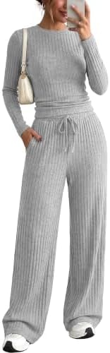RUMIA Lounge Sets for Women Cozy 2 Piece Fall Sweater Outfits LightGray S