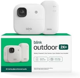 Blink Outdoor 2K+ (newest model) — Wireless smart security camera, 2K video resolution, enhanced audio, two-year battery. Sync Module Core included — 1 camera system (White)