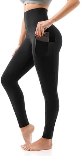 SINOPHANT High Waisted Leggings with Pockets Women, Full Length Capri Buttery Soft Stretchy Yoga Pants(Full Black,S-M)