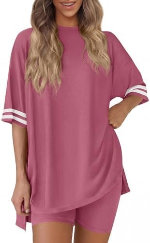 KIRUNDO 2 Piece Sets for Women Summer Lounge Set(Pink, L)