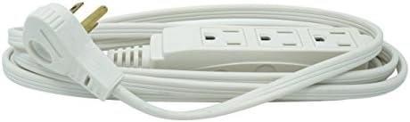 Woods SlimLine Indoor Flat Extension Cord, 8 Ft, 16 Gauge Right Angle Plug, 3 Polarized Outlets, 125 Volts, White, 2241