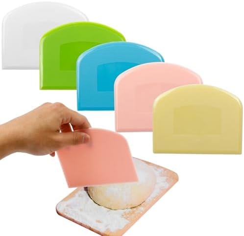 5 Pcs Dough Scraper for Baking, Plastic Bench Scraper, Flexible Bread Scraper Dough Cutter Tool, BPA Free Bowl Scraper for Bread Dough Cake Icing