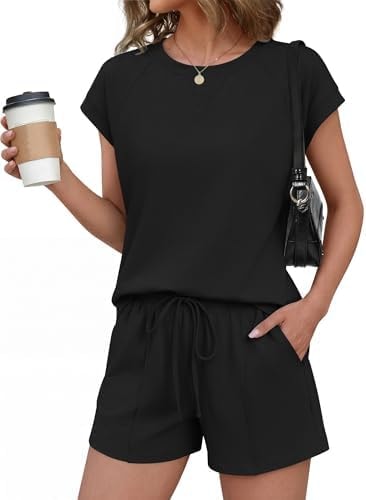 Ekouaer Cotton Pajamas for Women Set 2 Piece Cap Sleeve Lounge Sets