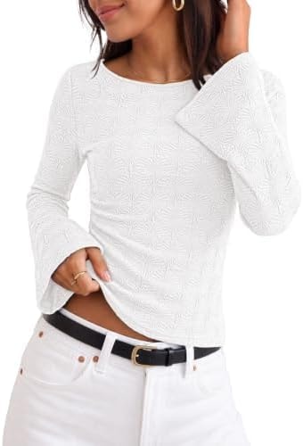 MEROKEETY Women's 2026 Boat Neck Bell Sleeve Going Out Tops, White, S