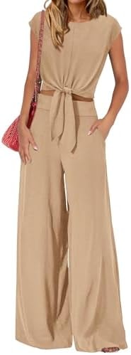 PRETTYGARDEN Women 2 Piece Lounge Sets 2026 Casual Pant Set,Khaki,M