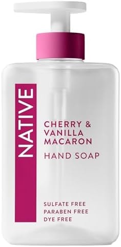 Native Liquid Hand Soap, Cherry & Vanilla Macaron Scent, Non-Drying Formula for Soft, Smooth Hands, Made with Plant-Based Cleansers, Sulfate & Paraben Free, 13 oz Bottle