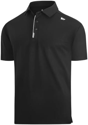 Men's Golf Shirt Dry Fit Collared Short Sleeve Polo Shirt,Black,S