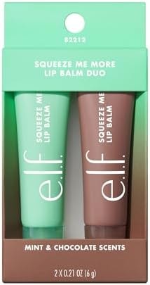 e.l.f. Squeeze Me More Lip Balm Duo, Moisturizing Balm For A Sheer Tint Of Color, Made With Hyaluronic Acid, Vegan & Cruelty-Free, Mint & Chocolate