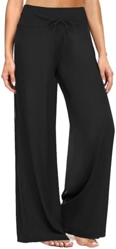 ZOOSIXX Black Pajama Pants Women - Palazzo Wide Leg Pants for Woman Pjs Flowy Pants for Women Comfy Baggy Sweatpants Casual Slacks Lounge Yoga Gaucho Summer Trousers for Maternity Work, Teacher