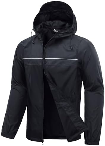 SWISSWELL Rain Jacket Men Waterproof Windbreaker Lightweight Hooded Raincoat for Golf Cycling Hiking Black L