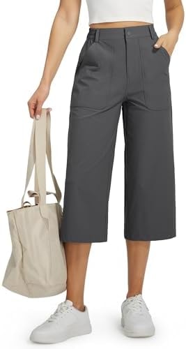 Libin Women's Capri Pants Wide Leg Summer Casual Pants, Dark Gray S