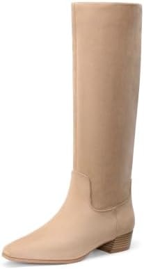 DREAM PAIRS Women's Snipped Toe Knee-High Fall Boots,Camel,9.5