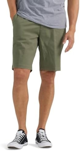 Lee Men's Extreme Motion Flat Front Short, Olive Grove, 29