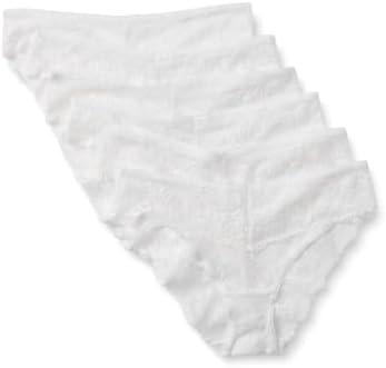 Amazon Essentials Women's Stretch Galloon Lace Knickers, Bikini, Hipster, Thong & High Waisted Styles, Pack of 6, White, Large
