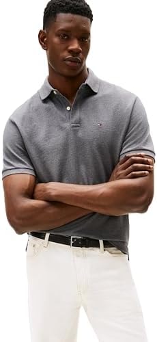 Tommy Hilfiger Men's Short Sleeve Polo Shirt in Classic Fit, Medium Grey Heather 2X-Large