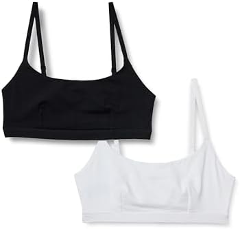 Amazon Essentials Women's Cotton Jersey Scoop Bralette, Pack of 2, Black / White, Small