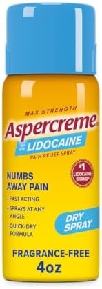 Aspercreme Lidocaine Dry Spray Soothes Aggravated Nerves, Numbing Topical Pain Relief Spray with Max-Strength 4% Lidocaine Sprays at Any Angle, 4 Oz.