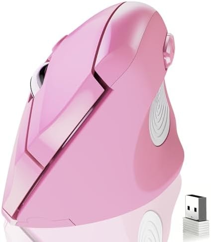 memzuoix Ergonomic Wireless Mouse, 2.4G Optical Cordless, 800/1200/1600 DPI, Vertical Computer Mouse for Laptop, Mac, PC, Desktop (Right Hand, Large) - Pink
