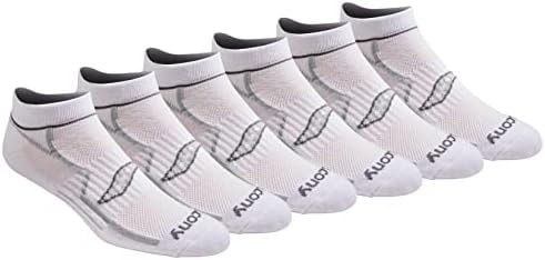 Saucony Men's RunDry Bolt Performance No-Show Socks, Available in M-XXL (6, 12, 18 Pairs), White (6 Pairs), Medium