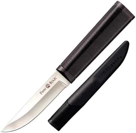 Cold Steel Finn Bear 4" Durable Compact German 4116 Stainless Steel Fixed Blade Straight Back Outdoor Game Hunting Utility Knife, 4-1/2" Textured Handle, Secure-Ex Sheath