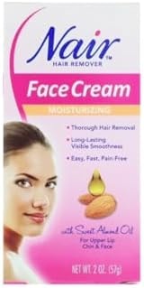 Nair Moisturizing Facial Hair Removal Cream With Sweet Almond Oil, #1 Depilatory Cream For Face, 2 oz Bottle, For All Skin Types