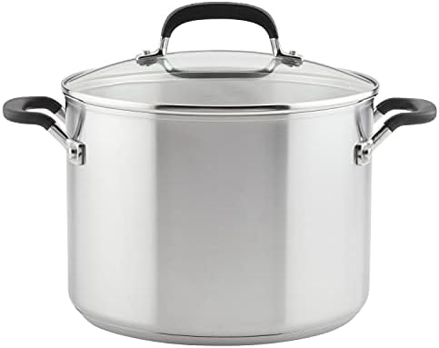 KitchenAid Stainless Steel Induction Stock Pot with Lid, Induction Cookware with Measuring Marks, 8-Quart, Brushed Stainless Steel