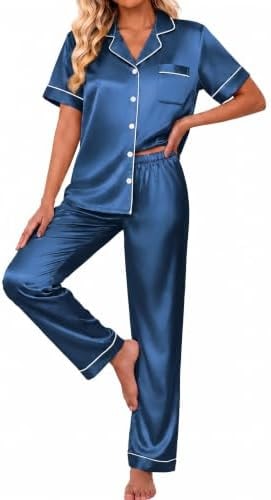 Ekouaer Silk Pajamas for Women Sets Button Down Satin Pjs Loungewear