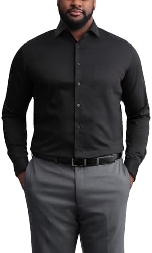 Van Heusen Men's Fit Dress Shirt Ultra Wrinkle Free Flex Collar Stretch (Big and Tall), Black, 17.5" Neck 35"-36" Sleeve