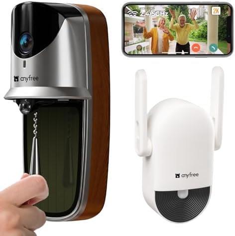 anyfree Built-in Solar Doorbell Camera Wireless, No Subscription Local/Cloud Storage, 2K Wide-Angle, Smart Detection (Package/Human), 2.4GHz 5GHz WiFi, 2-Way Talk, Works with Alexa, (2nd-Gen)