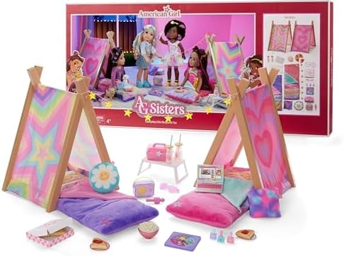 American Girl, AG Sisters Glamping Girls Sleepover Set, Doll Playset, for 14.5-inch Dolls, 28 pcs, for Ages 4+ (Amazon Exclusive)