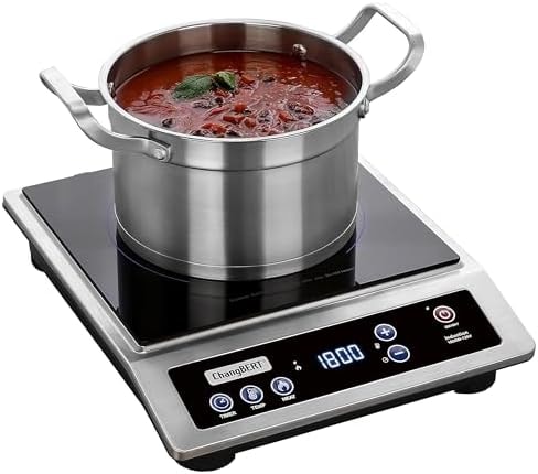 ChangBERT Induction Cooktop, Commercial Grade Portable Cooker, Large 8” Heating Coil, Premium Stainless Steel Countertop Burner with NSF Certified, 10 Hours Timer Powerful 1800W Professional Hot Plate