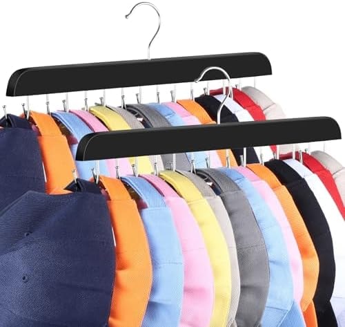 Dntorx Hat Hangers for Closet, 2 Pack Cap Organizer with 20 Hooks, Black