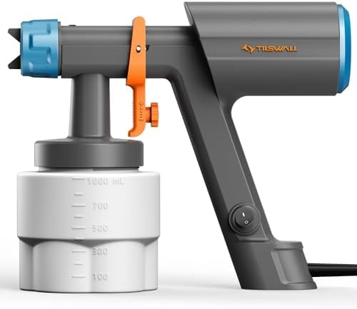 Tilswall Paint Sprayer, Electric Spray Gun with 1000mL Container, 3 Nozzles (1.3/1.8/2.6mm), 3 Spray Patterns, Adjustable Flow Control for Furniture, Cabinets, Walls, Fence and DIY Painting, Gray