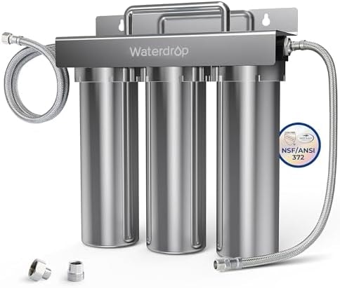 Waterdrop TST-UF 0.01μm Ultra-Filtration Under Sink Water Filter System, Stainless Steel Under Sink Water Filtration System, Removes 99% of Substances, Chlorine, Bad Taste & Odor, No Drill Required