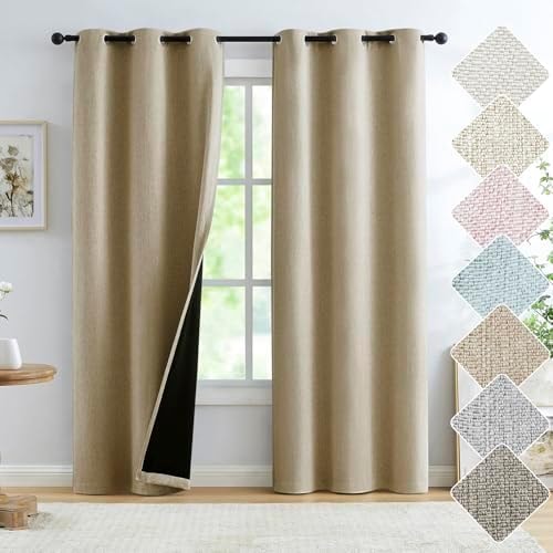Brown Full Blackout Linen Window Curtains 40x95" Rustic Farmhouse Drapes 2