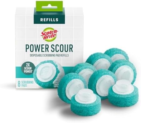 Scotch-Brite Power Scour Disposable Scrubbing Pad Refills, Disposable Toilet Bowl Cleaner Scrub Pad Tablets, 8 Scrubbing Pad Refills