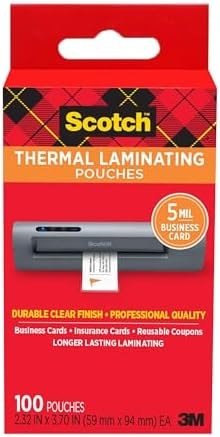 Scotch Thermal Pouches Business Card, 2.3 in x 3.70 in (59 mm x 94 mm)
