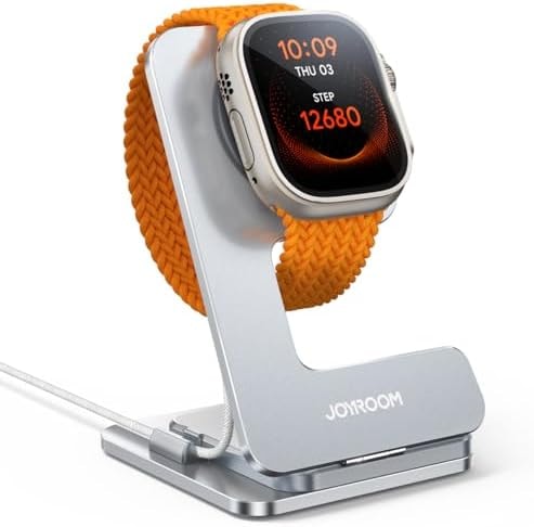 JOYROOM Watch Stand for Apple Watch Magnetic Fast Charging- Desk Charger Stand Holder Dock for Apple iWatch Ultra3/2/1, Series 11/10/9/8/7/6/5/4/3/2/1, SE3/2/1 (49/46/45/44/42/41/40/38mm)(Silver)