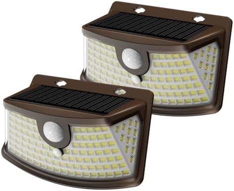 Aootek Solar Motion Sensor Lights Outdoor 120 LEDs, Brown, 2 Pack