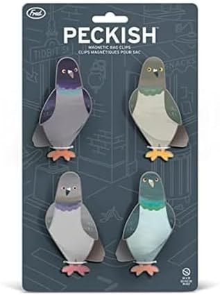 Genuine Fred PECKISH, Pigeon Magnetic Bag Clips, Set of 4, Chip Clips, Bag Clips for Food, or for use on the fridge