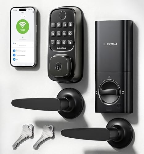 WiFi Smart Door Locks for Front Door Lock Set, Keyless Entry Door Lock Deadbolt with Handle Set, Smart Deadbolt Lock with Alexa & Google Assistant, APP Control, Voice& Fingerprint Unlock, Auto Locking