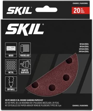 SKIL 20-Piece Mixed 5 in. 60/80/120/240 Grits Round Sanding Paper Kit for SKIL Sanders SR211601/SR6604B-10/SR660302 - CDA9003